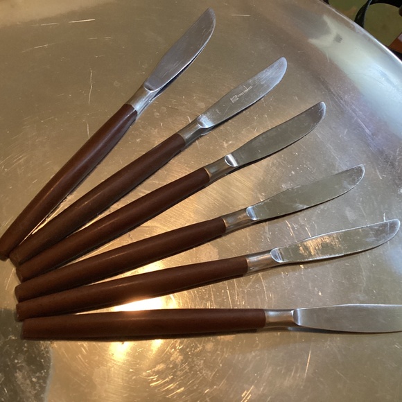 SET OF 6 VINTAGE ECKO ETERNA FORGED STAINLESS WOOD HANDLE KNIVES - Picture 1 of 5